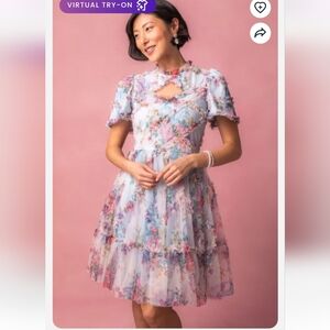 Ivy City Quinn Floral Pastel Tiered Chiffon Dress